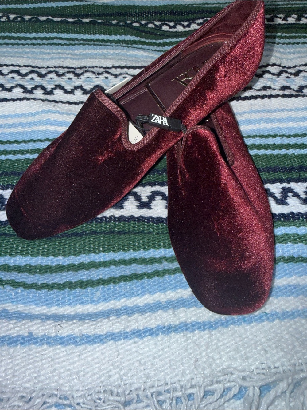 Zara Women’s Burgundy Velvet Slip-On Flats